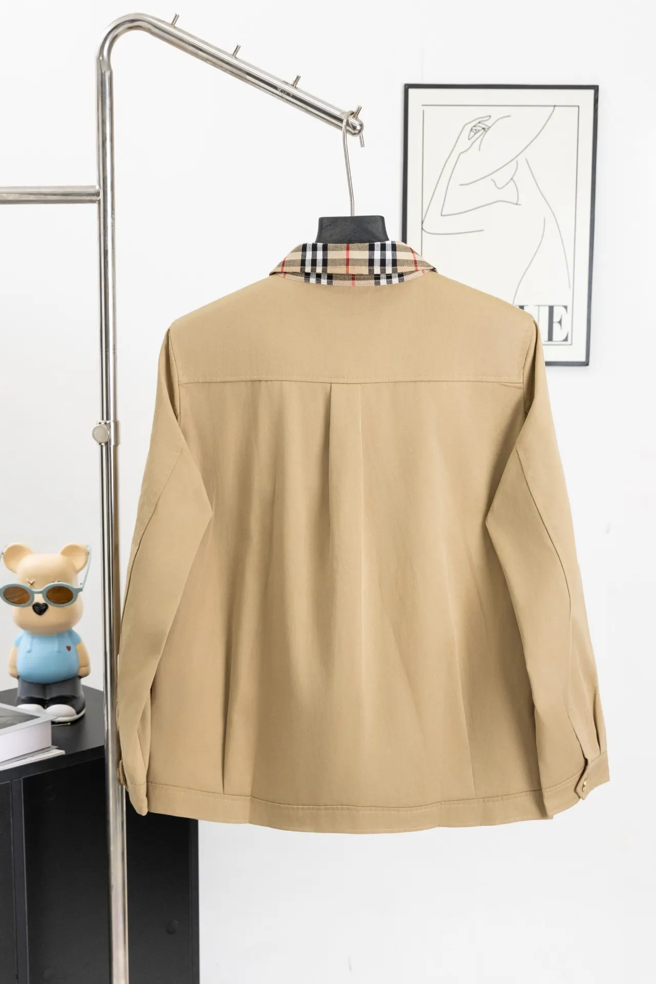 Check-Trim Cotton Blend Harrington Jacket D20521674 — view 2