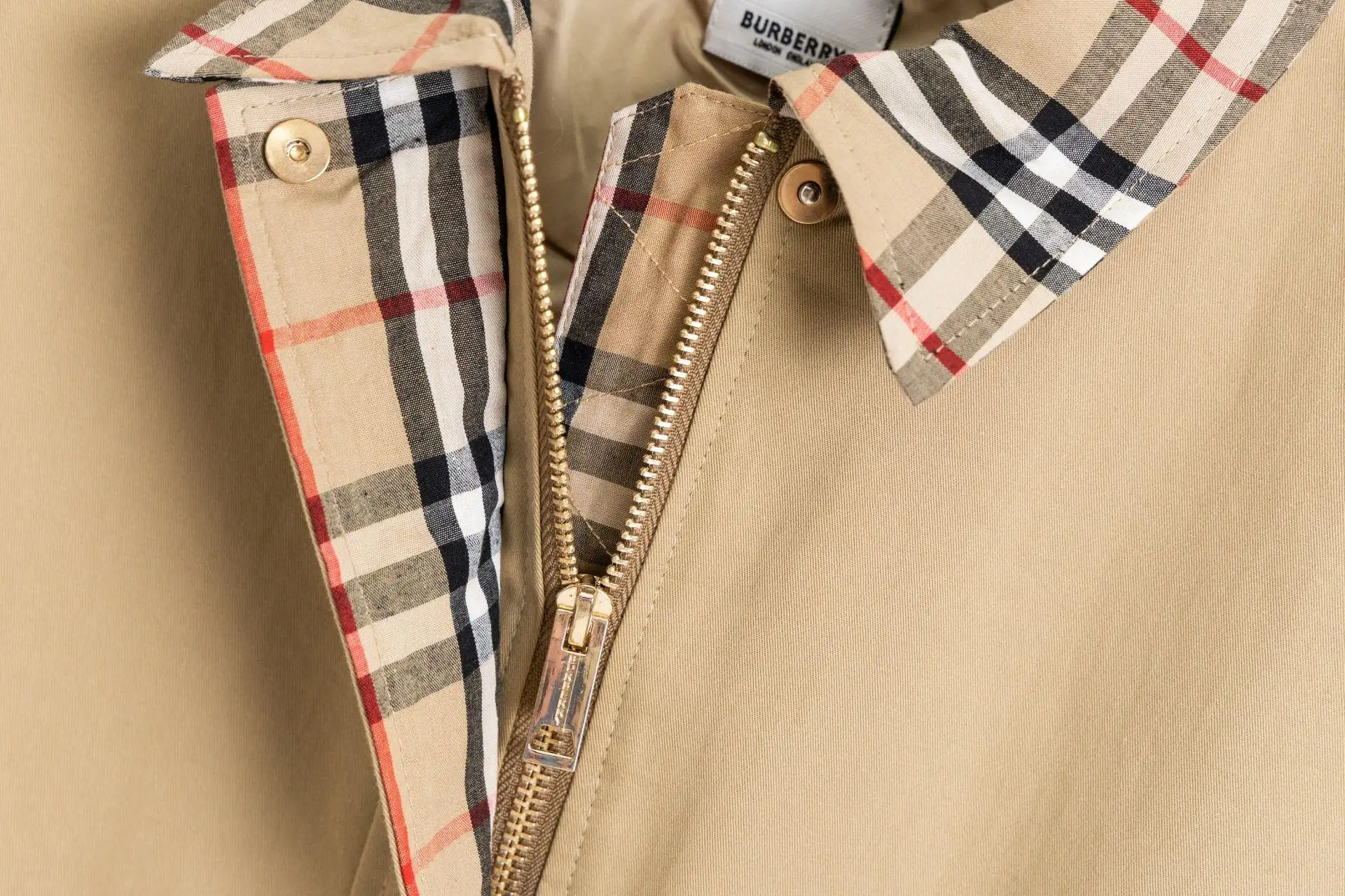 Check-Trim Cotton Blend Harrington Jacket D20521674 — view 5