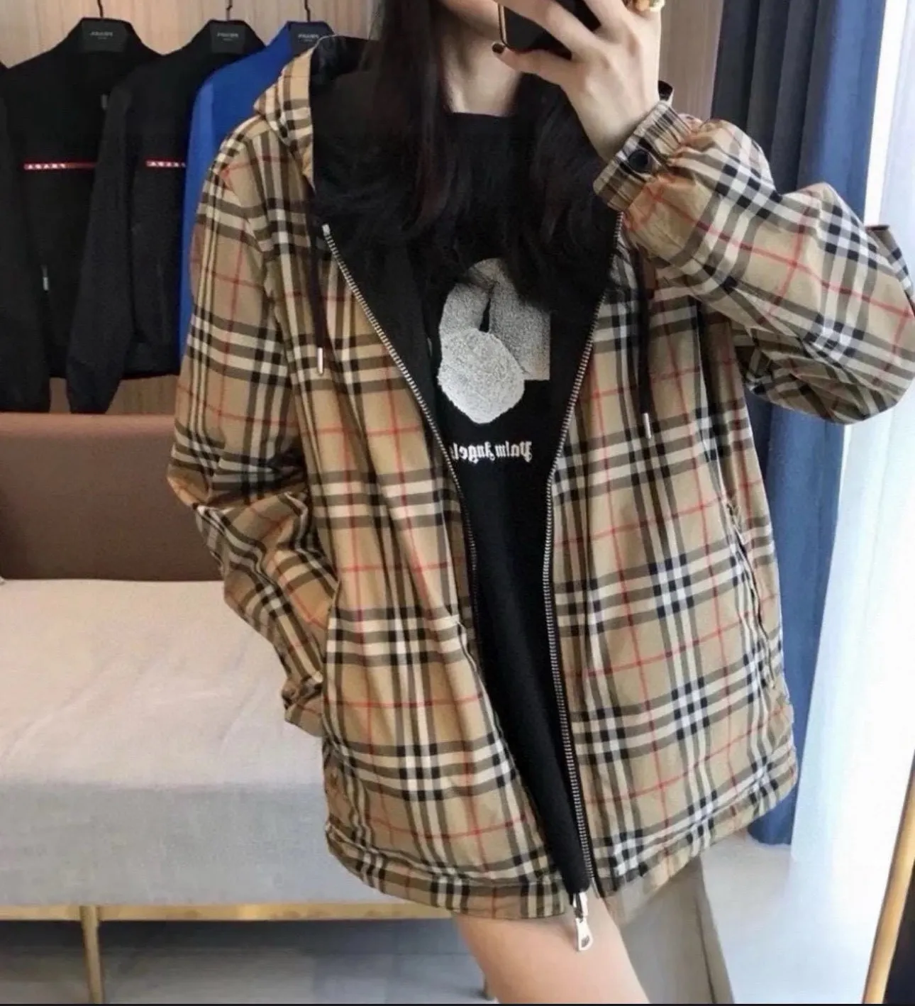 Reversible Check Hooded Jacket D23521676 — view 3