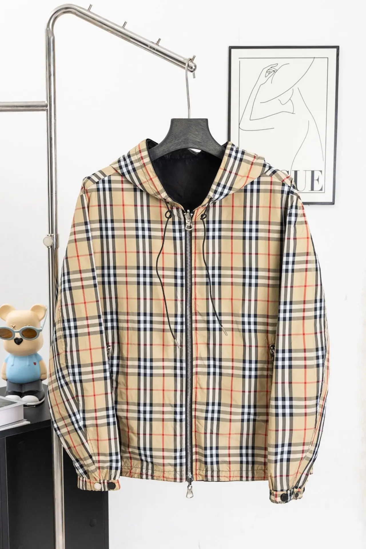 Reversible Check Hooded Jacket D23521677