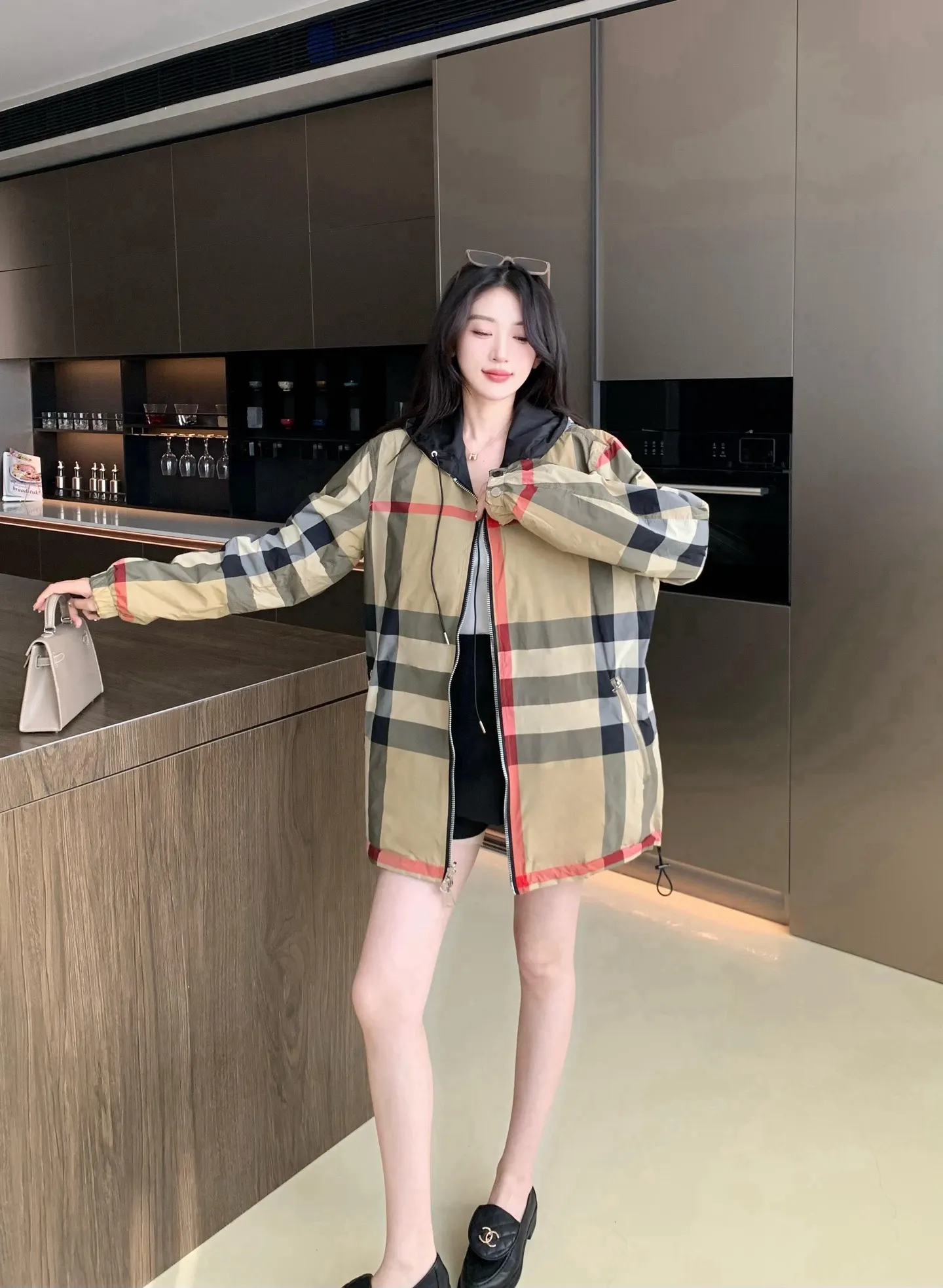 Reversible Check Hooded Jacket D23521679