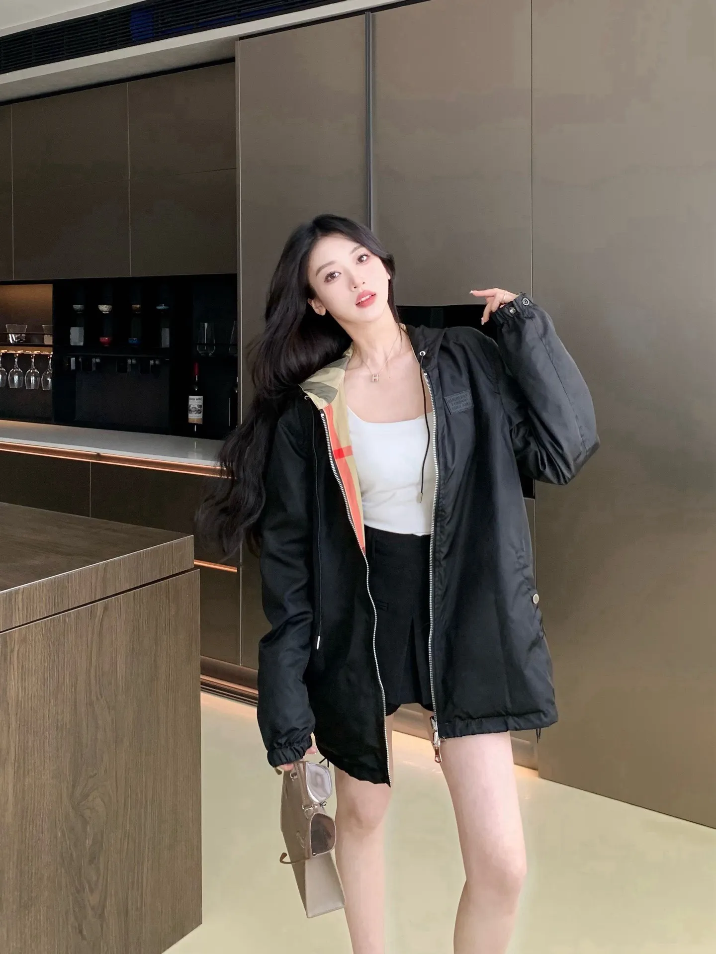 Reversible Check Hooded Jacket D23521679 — view 2