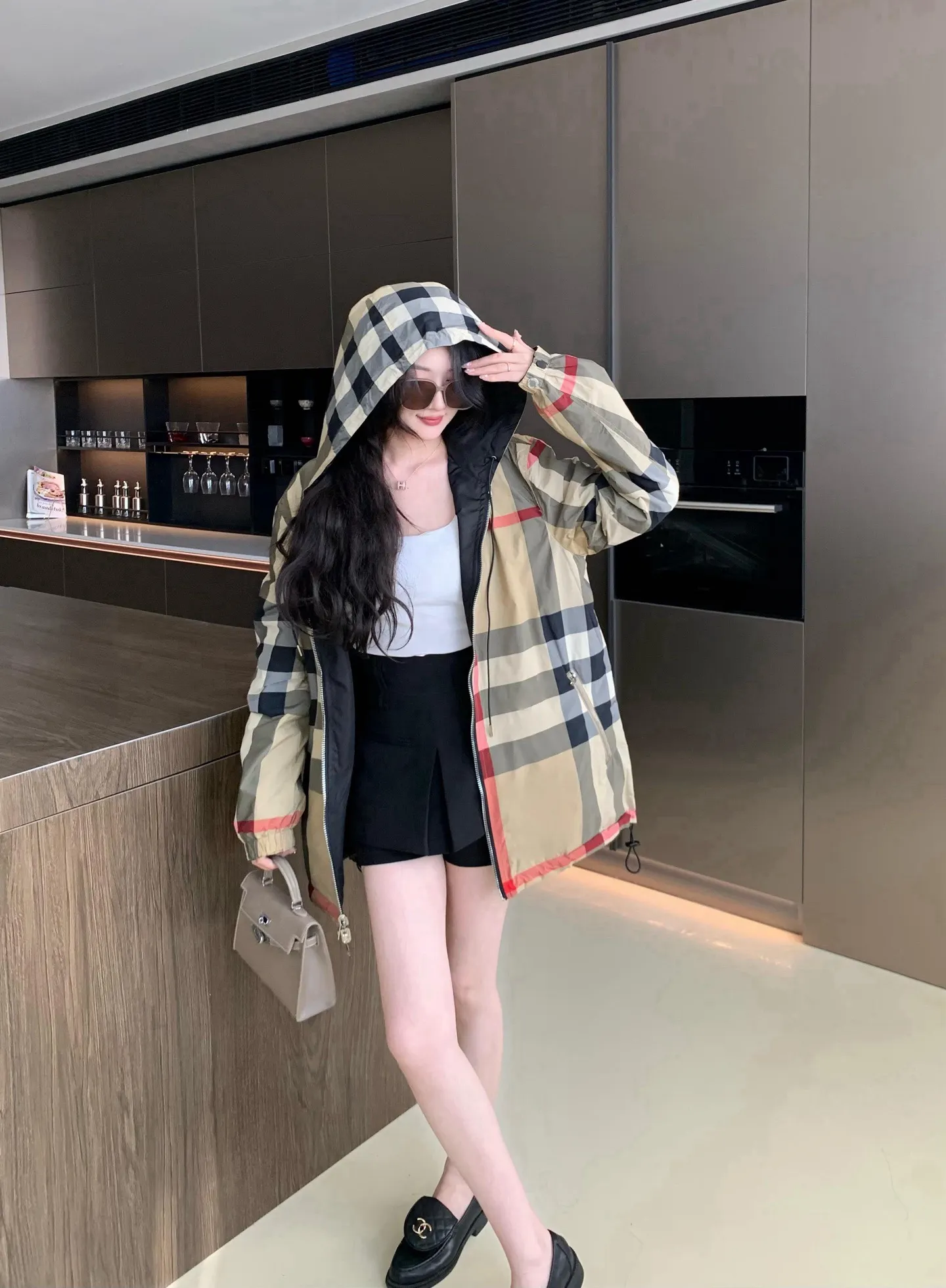 Reversible Check Hooded Jacket D23521679 — view 3