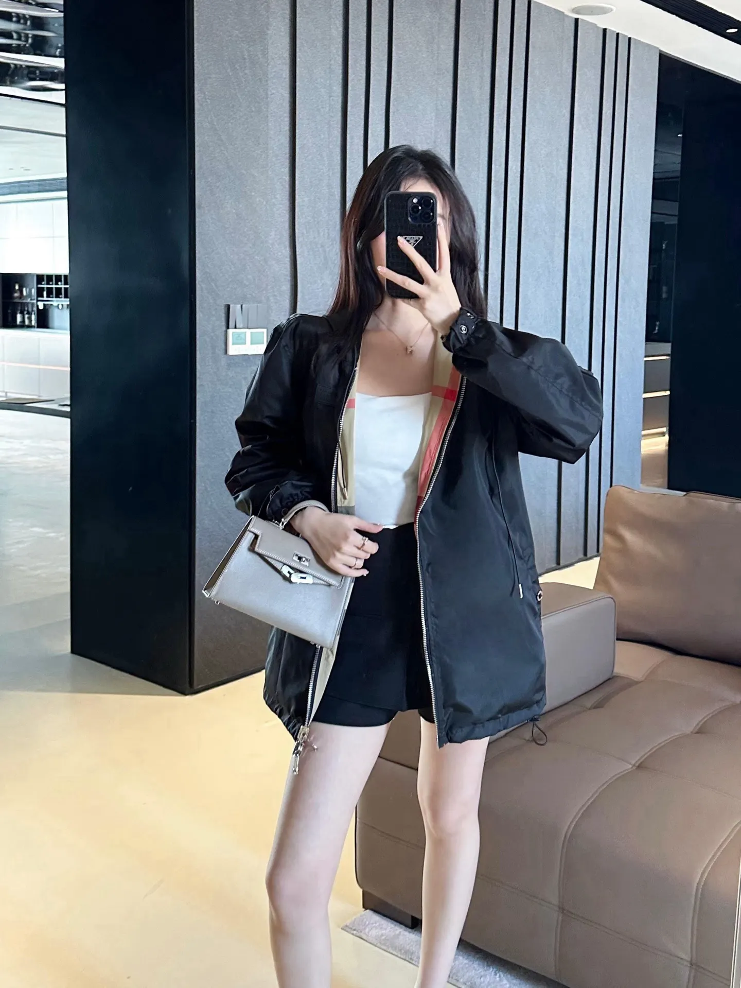 Reversible Check Hooded Jacket D23521679 — view 8