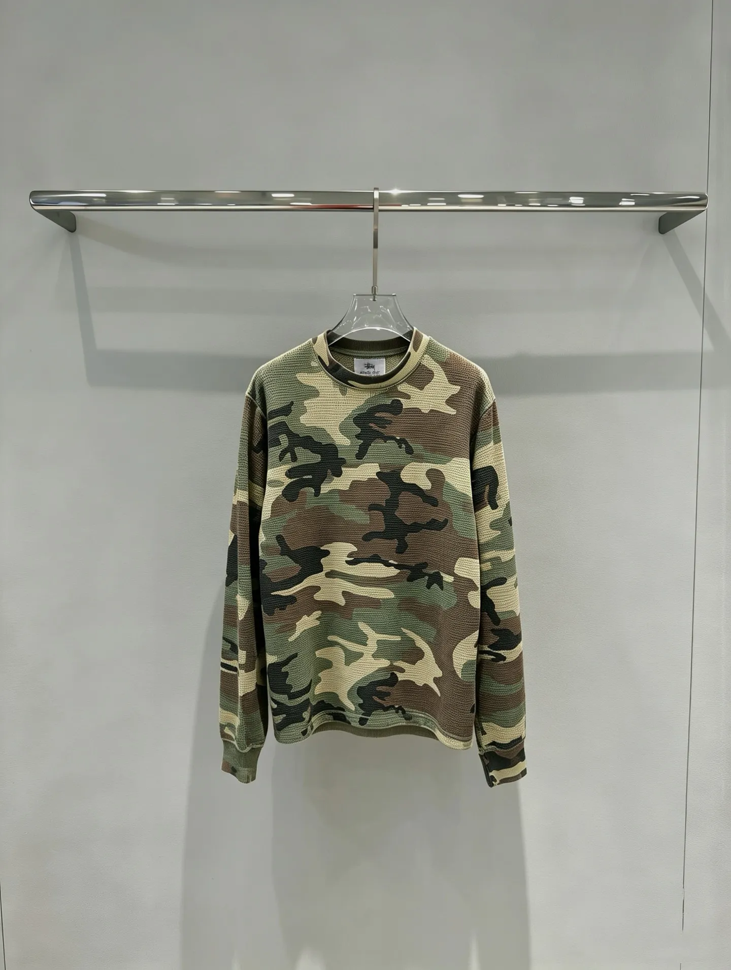 Camo Waffle-Knit Crew-Neck Sweatshirt D20518989