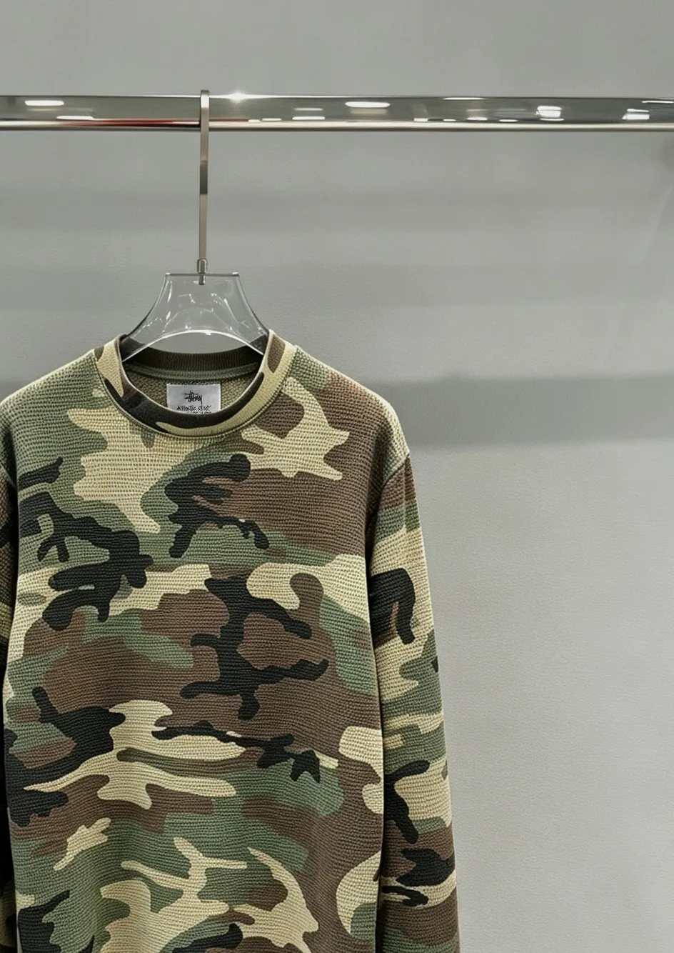 Camo Waffle-Knit Crew-Neck Sweatshirt D20518989 — view 3