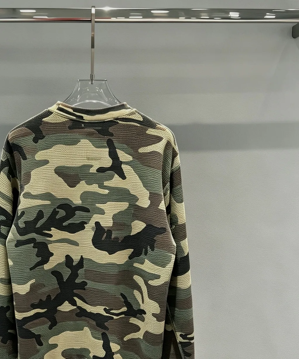 Camo Waffle-Knit Crew-Neck Sweatshirt D20518989 — view 4