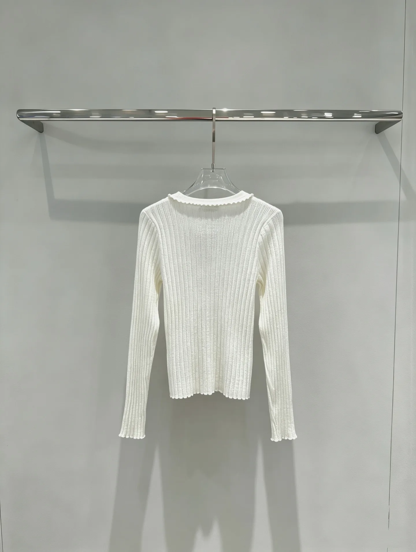 Ruffled Ribbed-Knit Cotton Sweater D23018993 — view 2