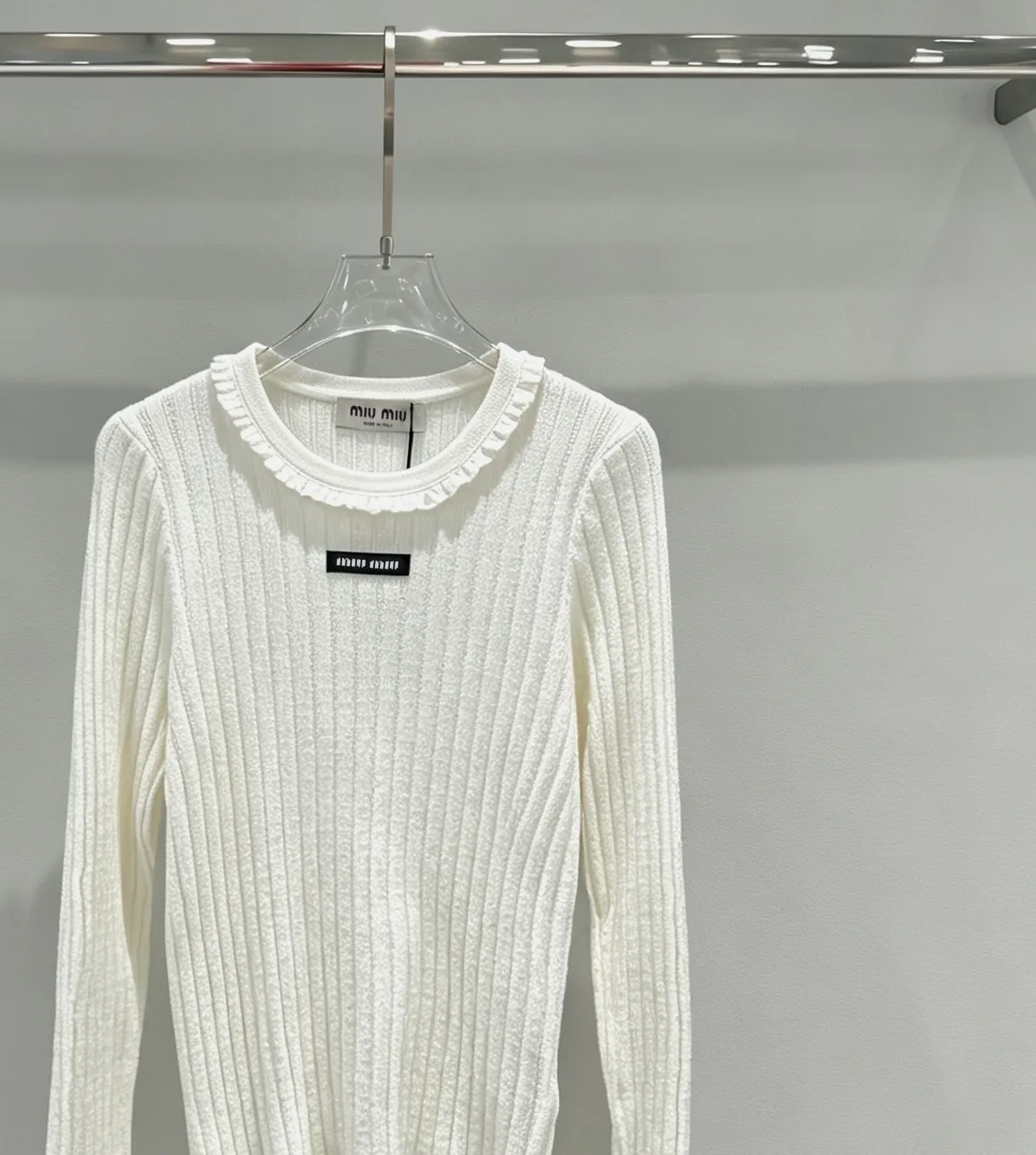 Ruffled Ribbed-Knit Cotton Sweater D23018993 — view 3