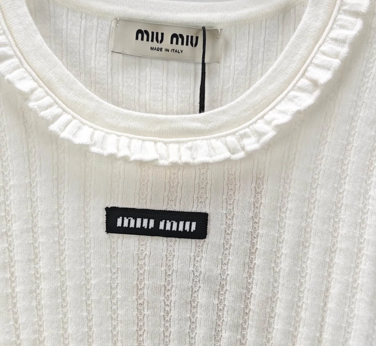 Ruffled Ribbed-Knit Cotton Sweater D23018993 — view 5