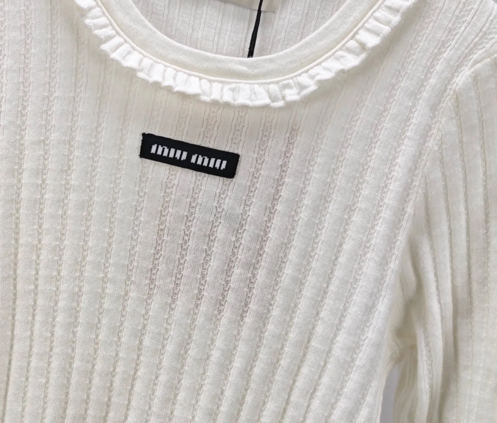 Ruffled Ribbed-Knit Cotton Sweater D23018993 — view 6