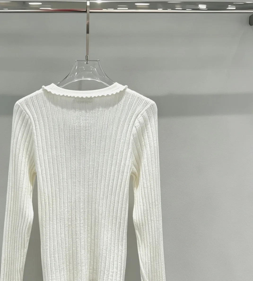 Ruffled Ribbed-Knit Cotton Sweater D23018993 — view 7