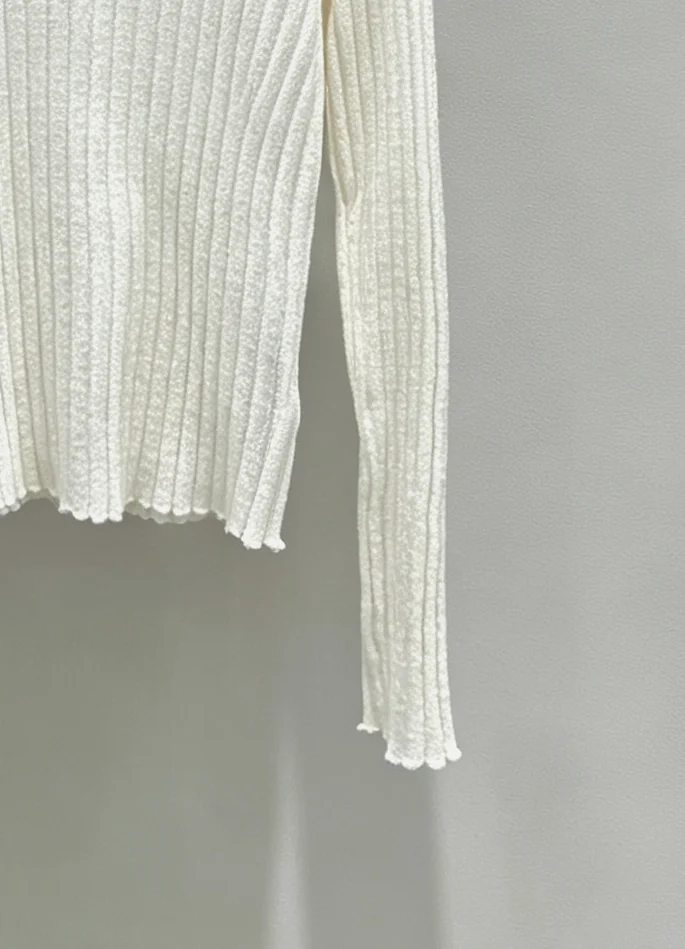 Ruffled Ribbed-Knit Cotton Sweater D23018993 — view 8
