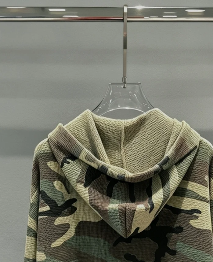 Camo Print Waffle-Knit Zip-Up Hoodie D23018988 — view 5