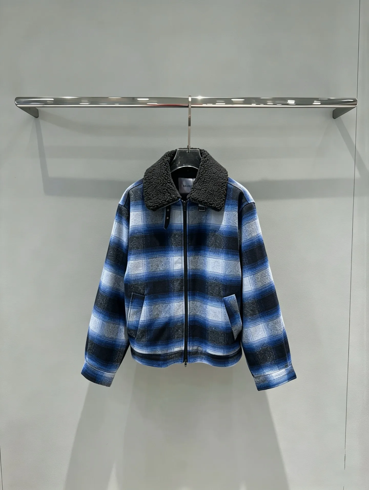 Fleece-Trimmed Checked Wool Jacket D45518990