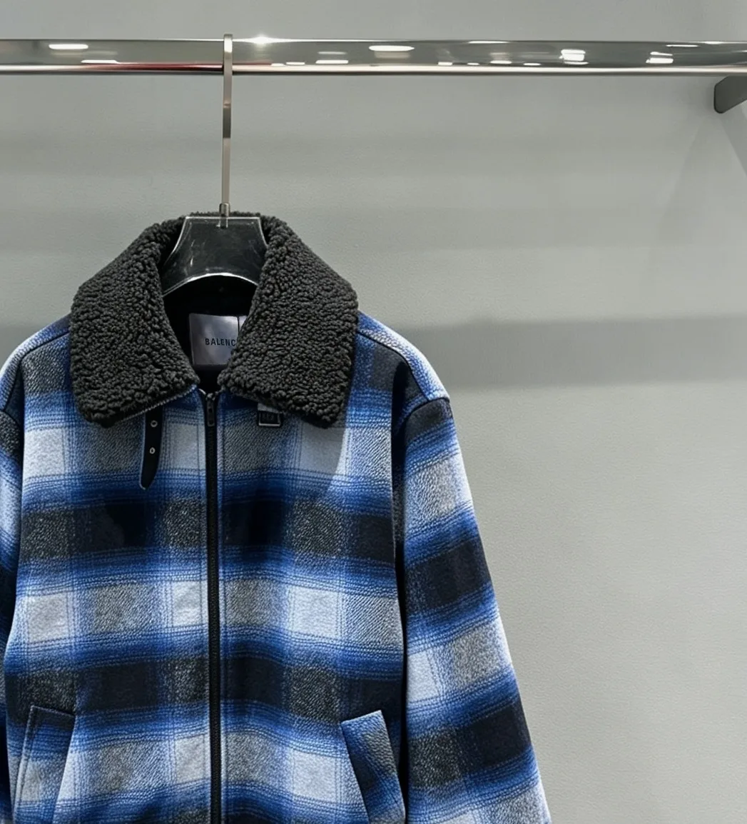 Fleece-Trimmed Checked Wool Jacket D45518990 — view 3