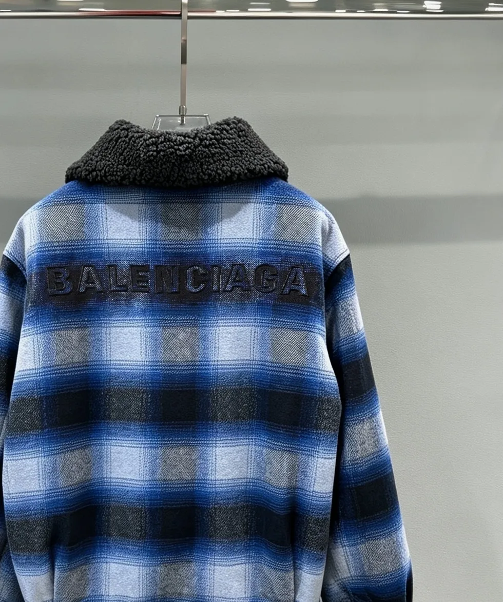 Fleece-Trimmed Checked Wool Jacket D45518990 — view 4