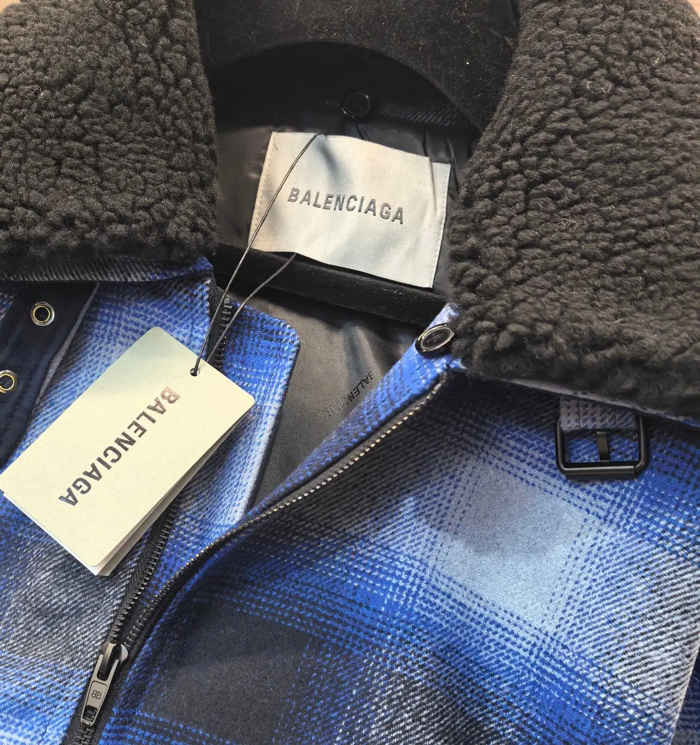 Fleece-Trimmed Checked Wool Jacket D45518990 — view 6