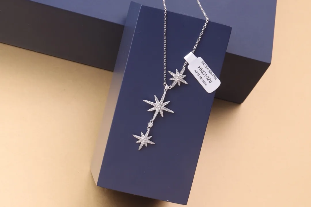 APM Monaco Triple Meteorite Pendant Necklace (Sterling Silver) D28516573 — view 5