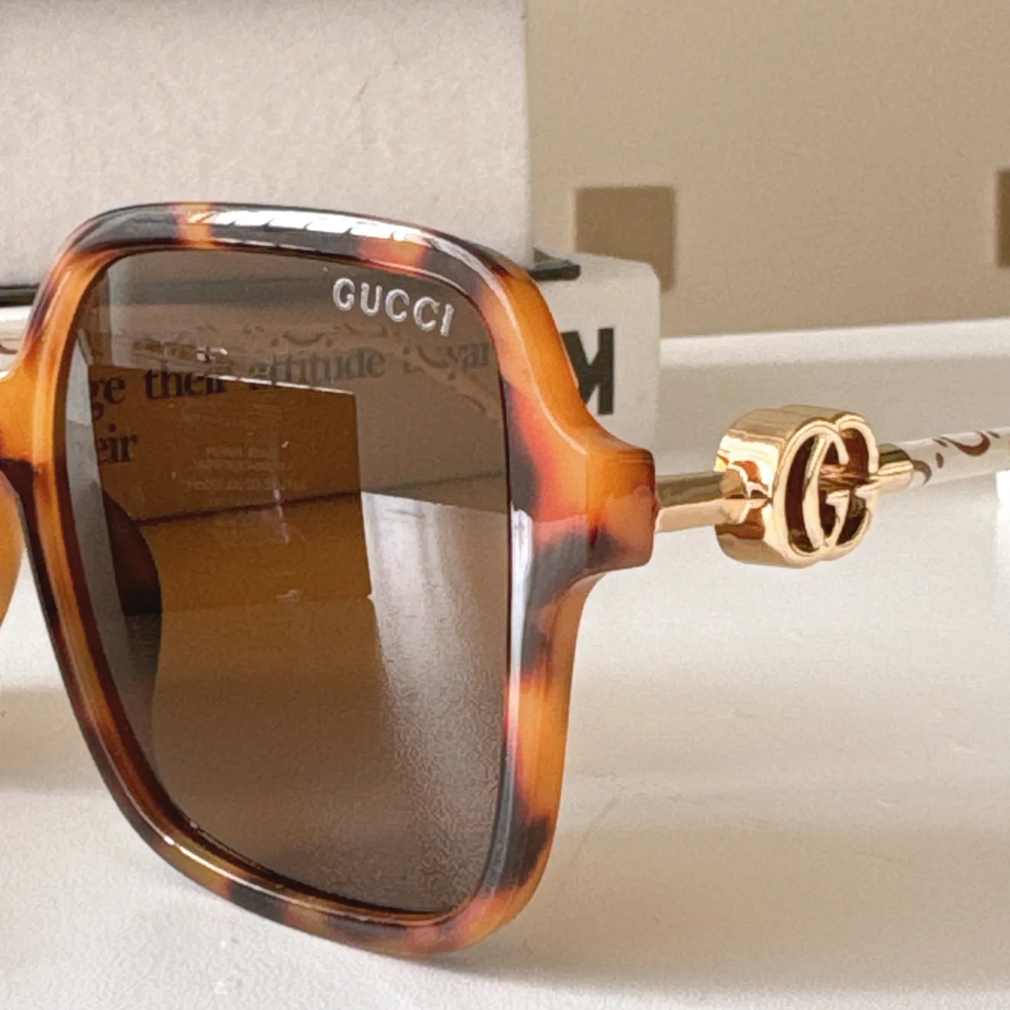 Gucci Leather-Trim Square-Frame Sunglasses D20018530 — view 6