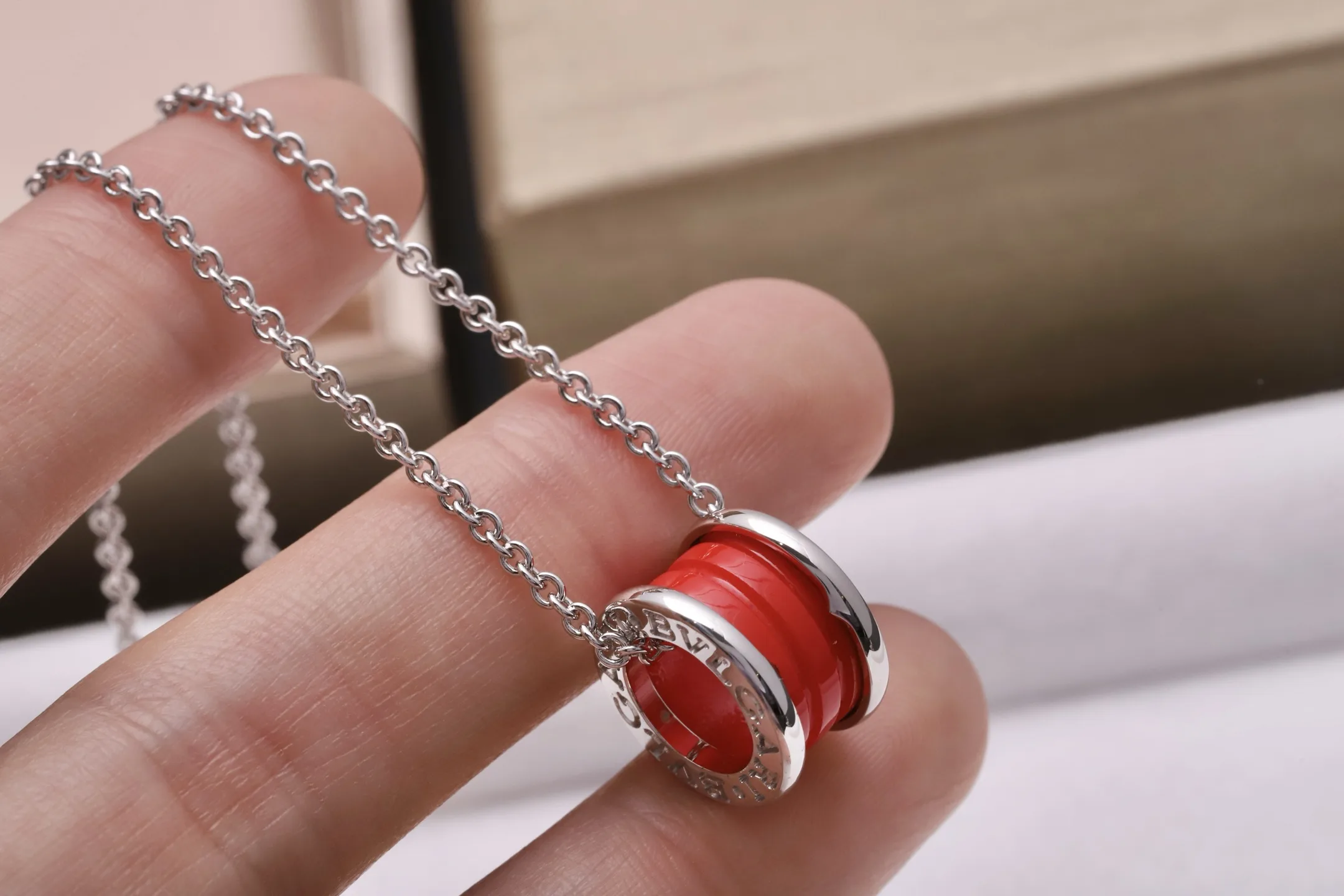B.zero1 Rock Pendant Necklace (Sterling Silver & Red Ceramic) D28517145 — view 5