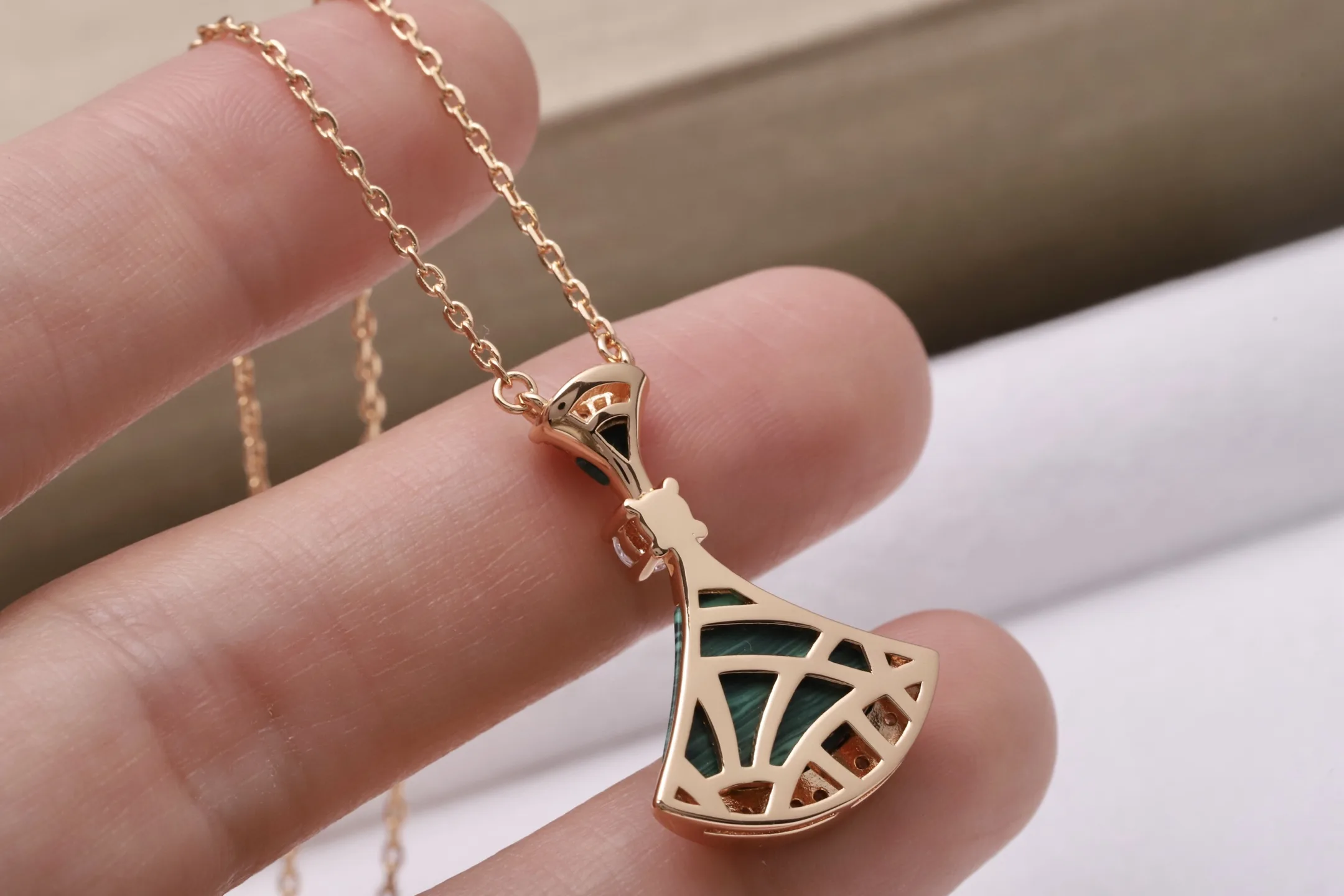 Diva's Dream Malachite Pendant Necklace (Gold-Plated Brass) D23517159 — view 8