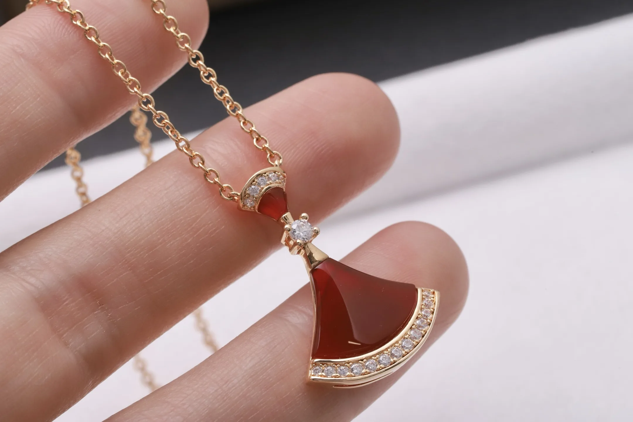 Diva's Dream Carnelian and Diamond Necklace (Gold-Plated Brass) D16517164 — view 7