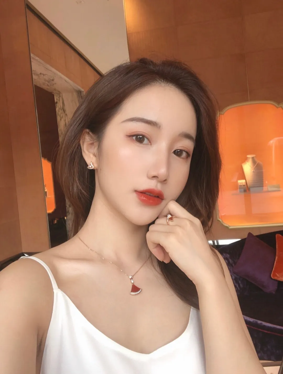 Diva's Dream Carnelian and Diamond Necklace (Gold-Plated Brass) D16517164 — view 9