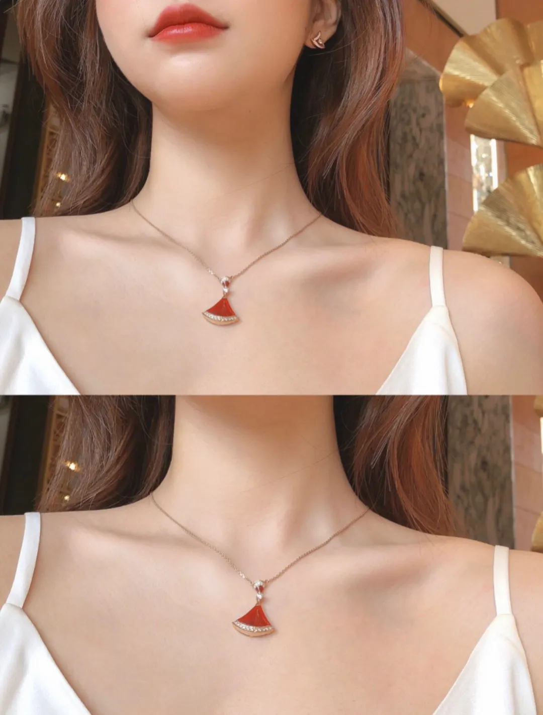 Diva's Dream Carnelian and Diamond Necklace (Gold-Plated Brass) D16517164 — view 11