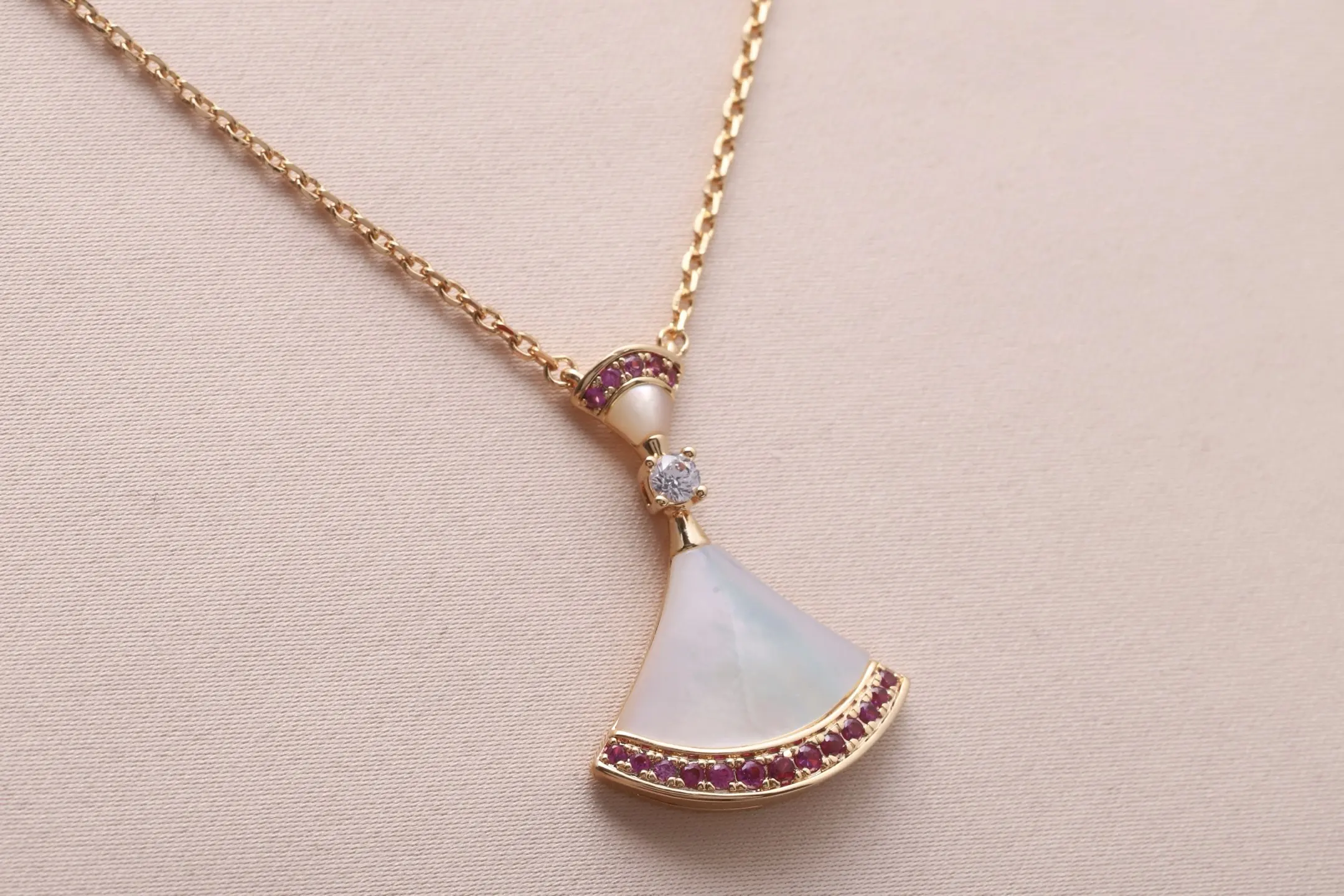 Divas' Dream Mother-of-Pearl and Ruby Necklace (Gold-Plated Brass) D16517157 — view 3