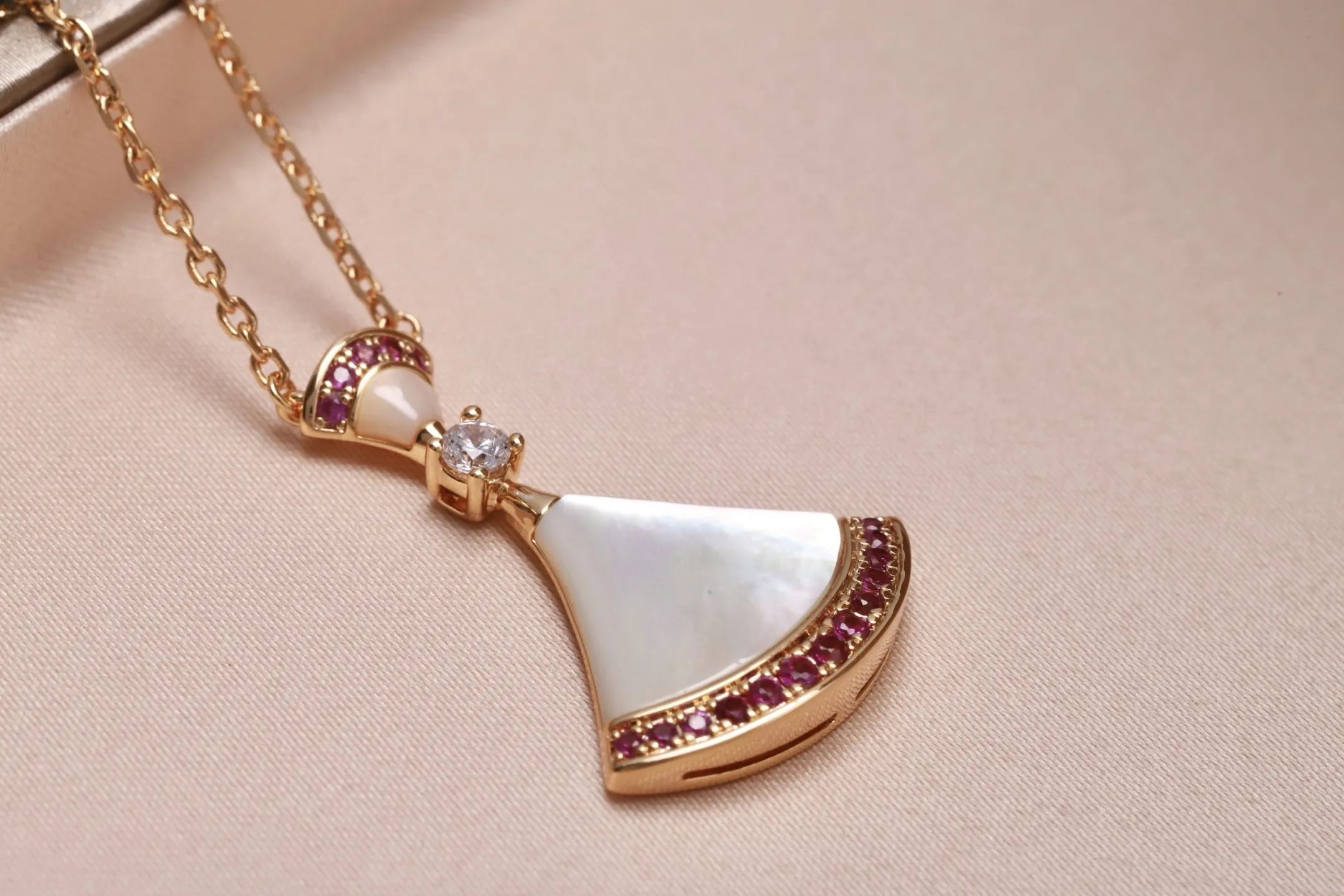 Divas' Dream Mother-of-Pearl and Ruby Necklace (Gold-Plated Brass) D16517157 — view 4