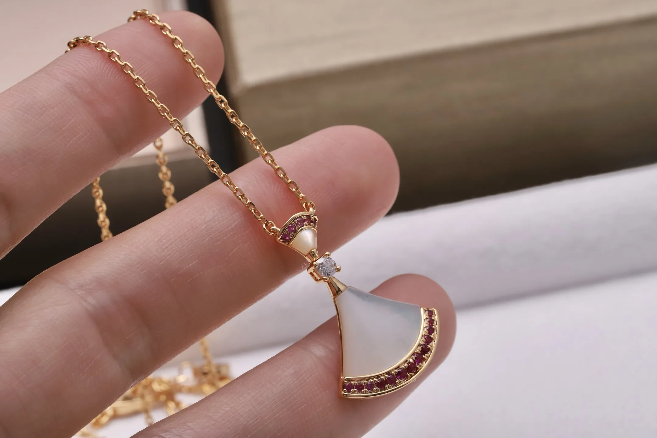 Divas' Dream Mother-of-Pearl and Ruby Necklace (Gold-Plated Brass) D16517157 — view 6