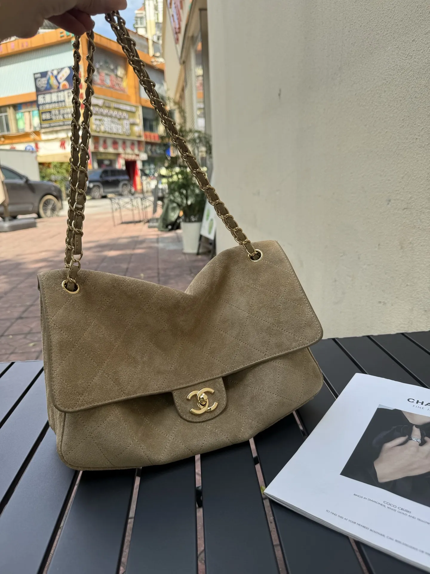 Maxi Classic Flap Suede Shoulder Bag D49017754