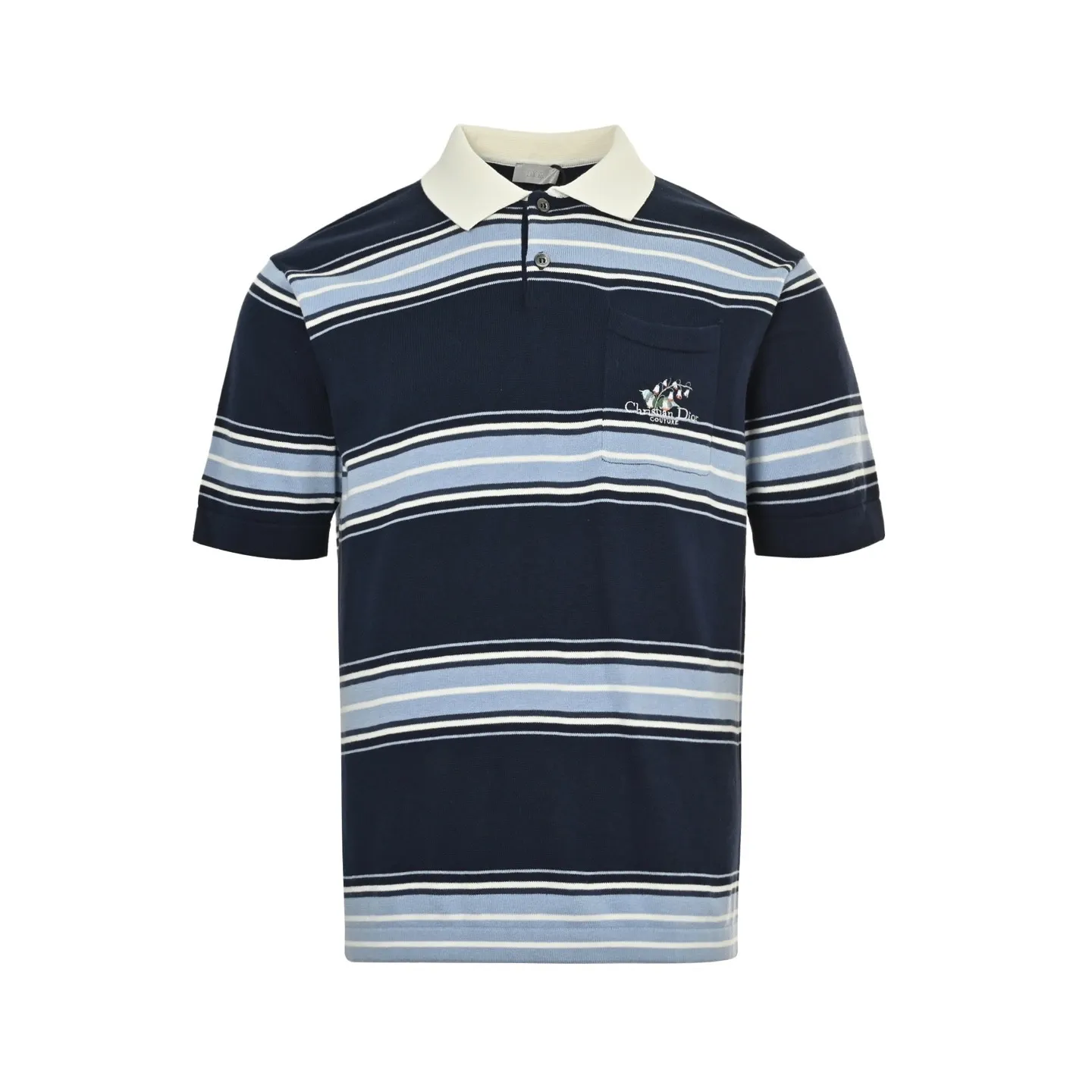 Lily of the Valley Embroidered Striped Knit Polo Shirt D24512625