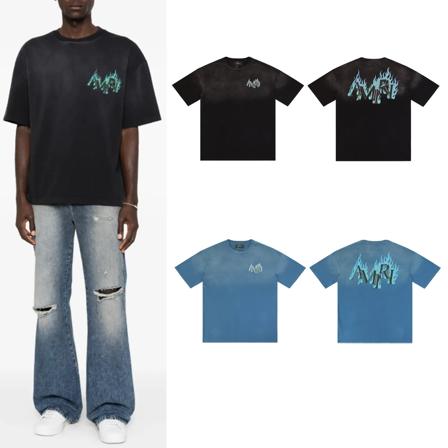 Flame Logo Rhinestone-Embellished Washed T-Shirt D9211827