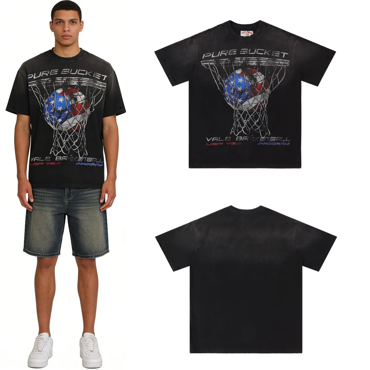 Washed Graphic Basketball Print T-Shirt D8511731