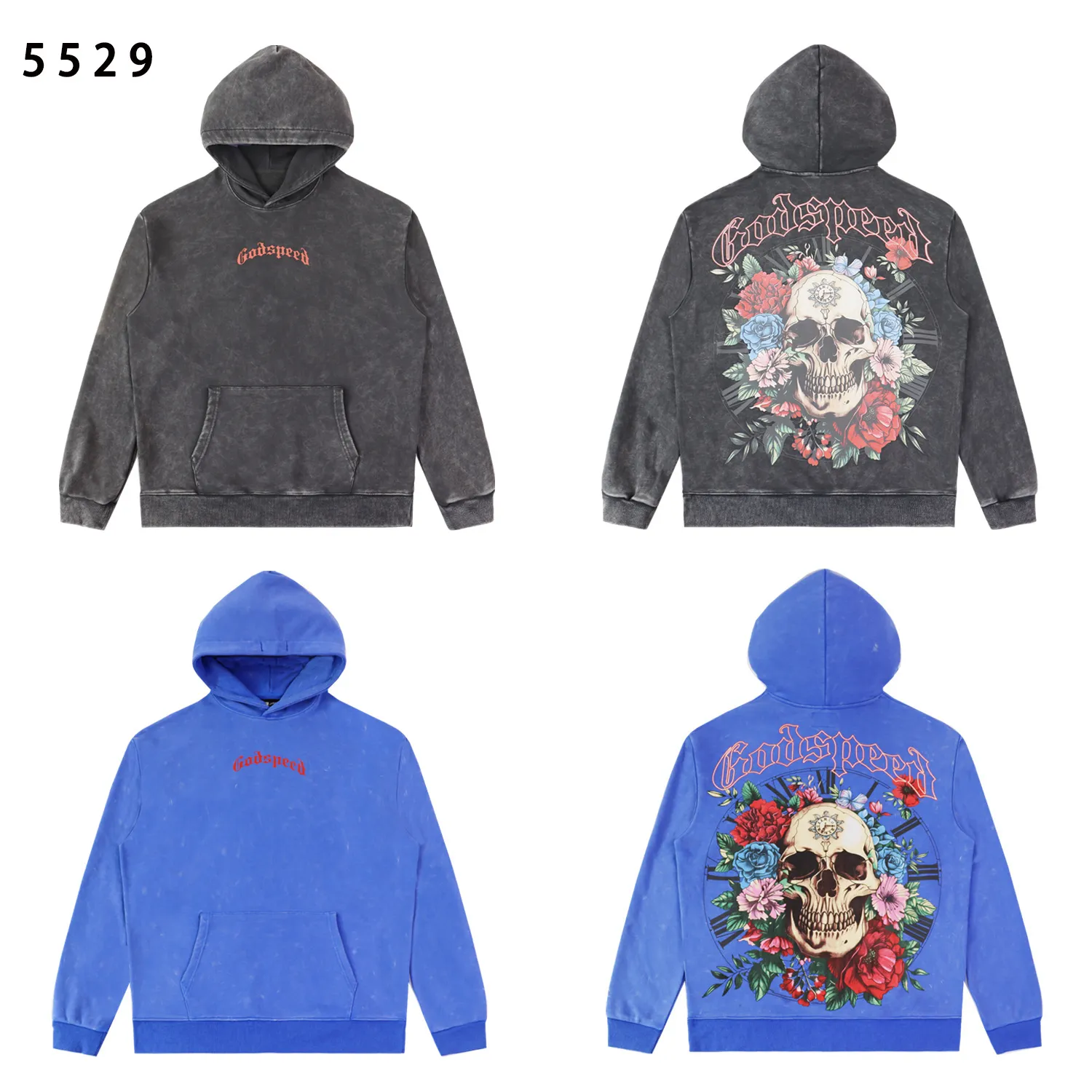 Skull and Rose Graphic Washed Hoodie D12811830
