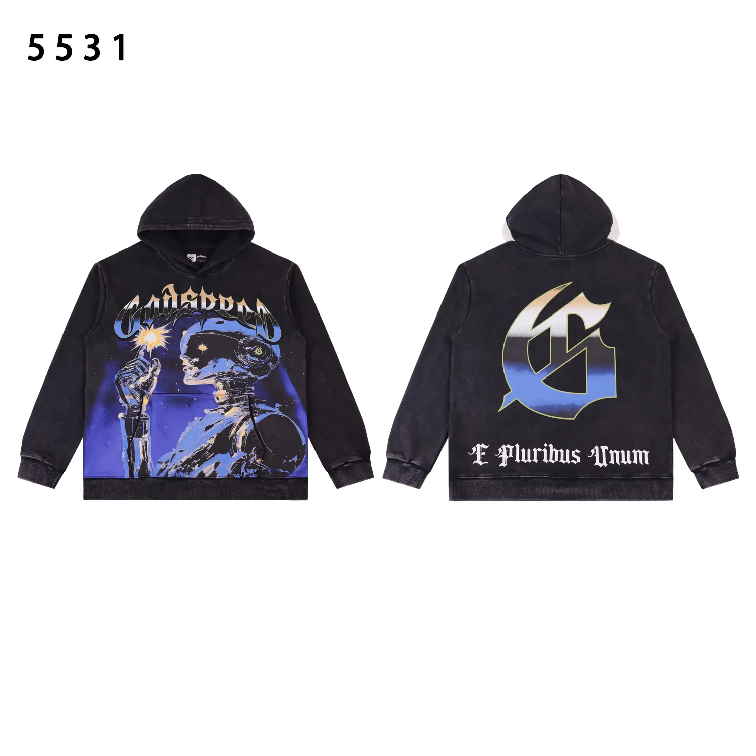 Godspeed Graphic Print Washed Cotton Hoodie D12811835 — view 3