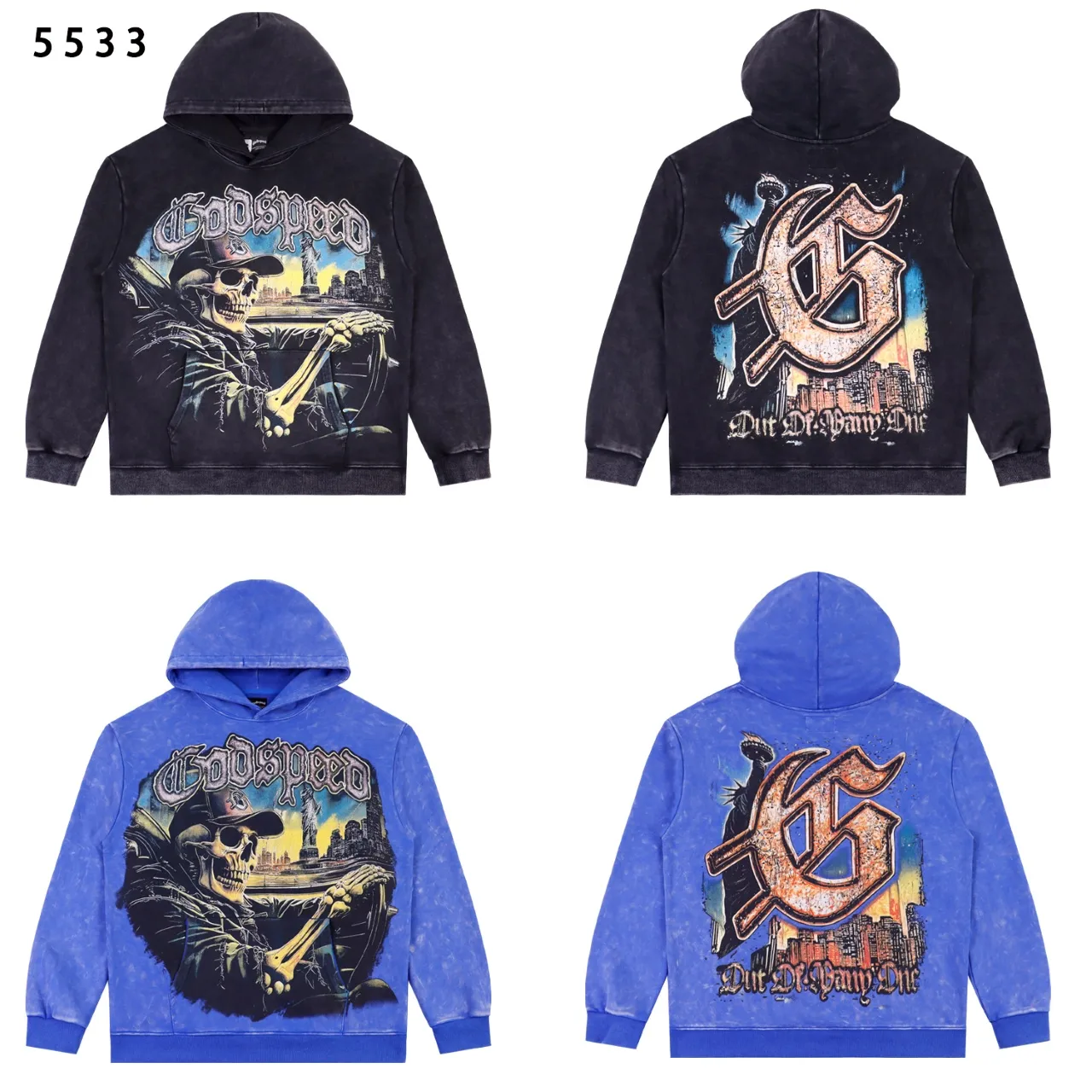 Godspeed Graphic Print Acid-Wash Hoodie D12811832