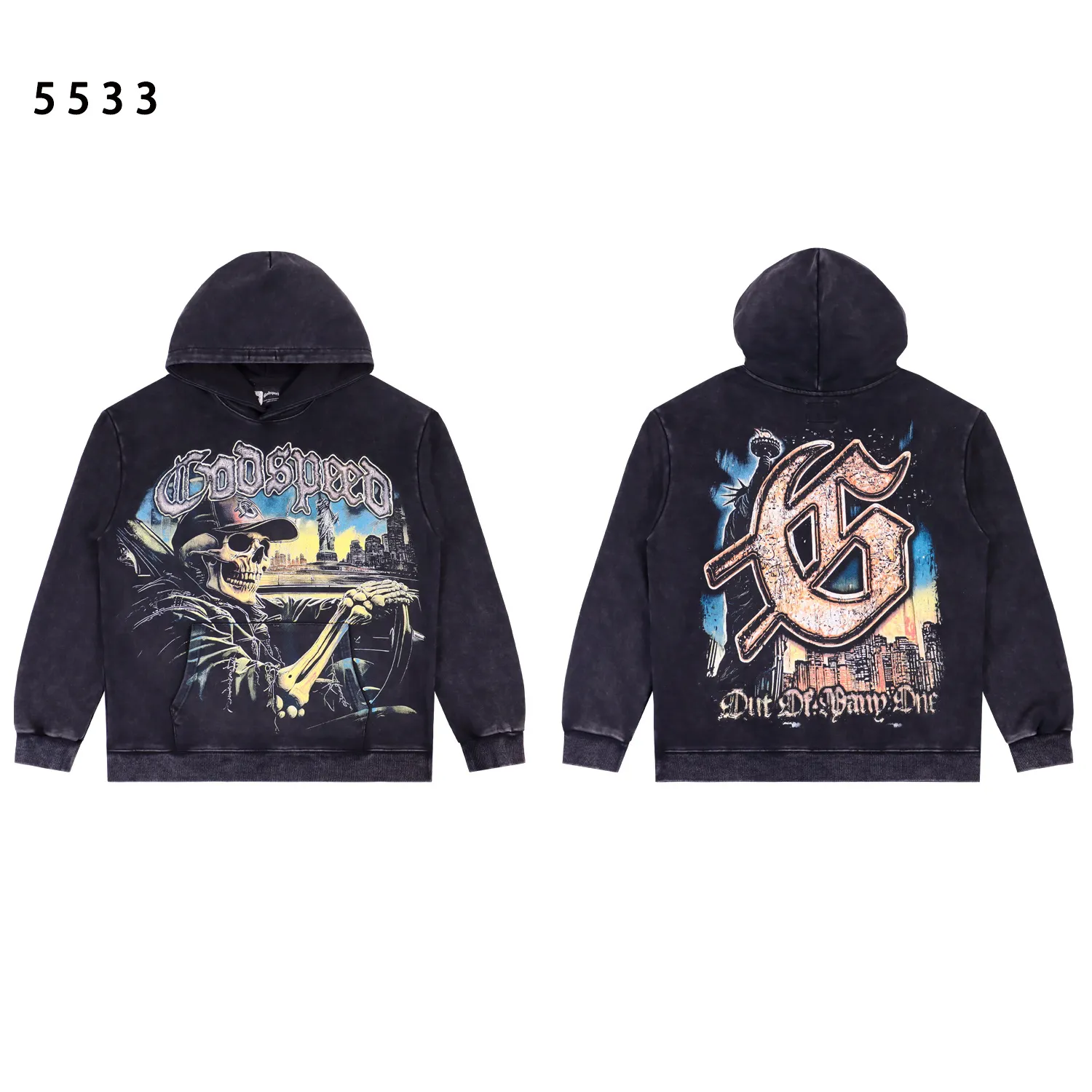 Godspeed Graphic Print Acid-Wash Hoodie D12811832 — view 3