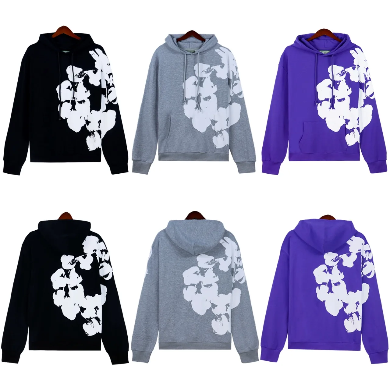 Cotton Wreath Print Fleece Hoodie D11011800