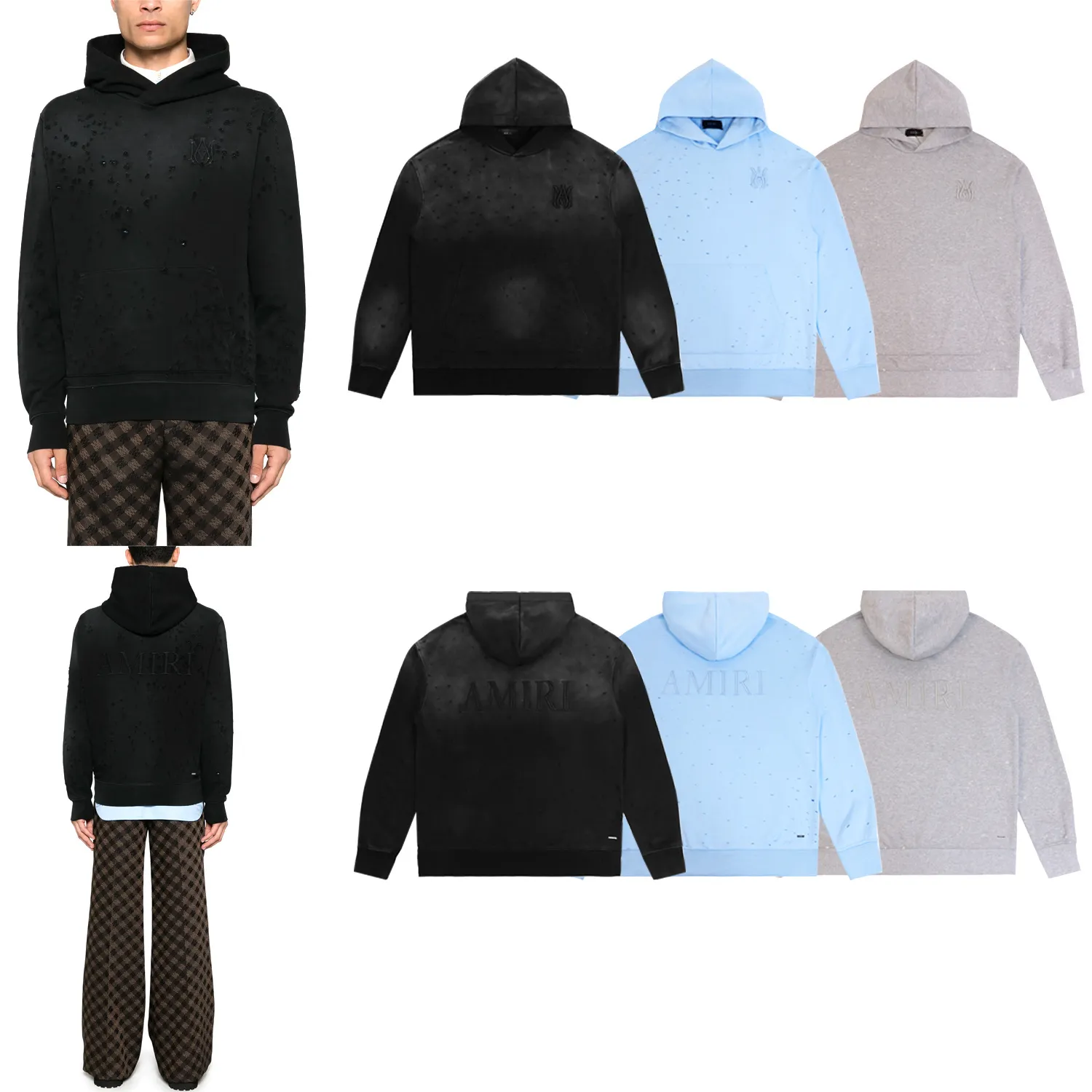 Distressed Logo-Embroidered Cotton Hoodie D13811826 — view 2