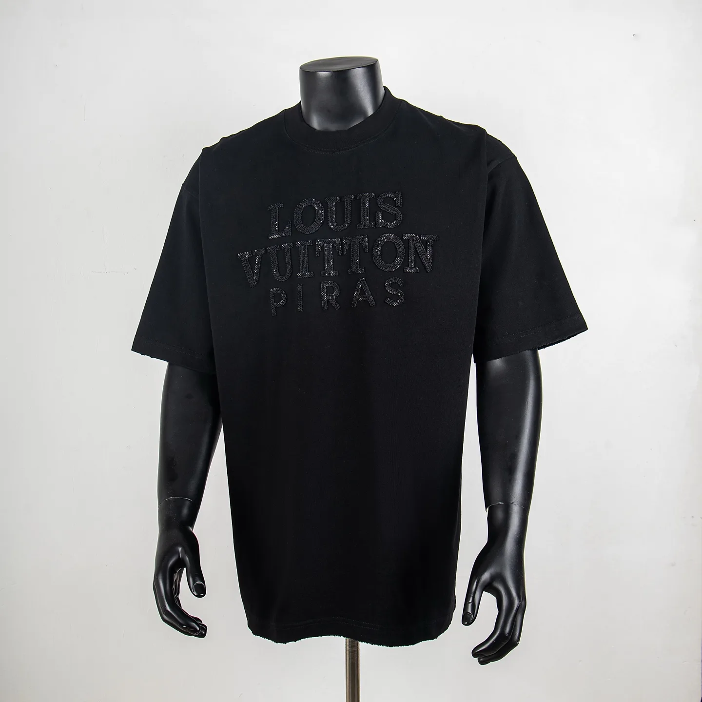 Sequin Logo Embroidered Cotton T-Shirt D12915039