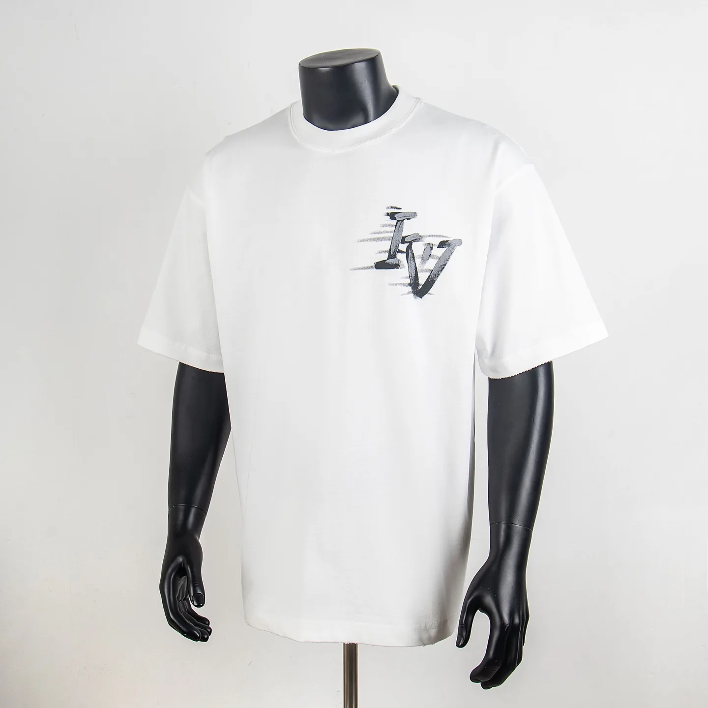 Hand-Painted Logo Cotton T-Shirt D12515009
