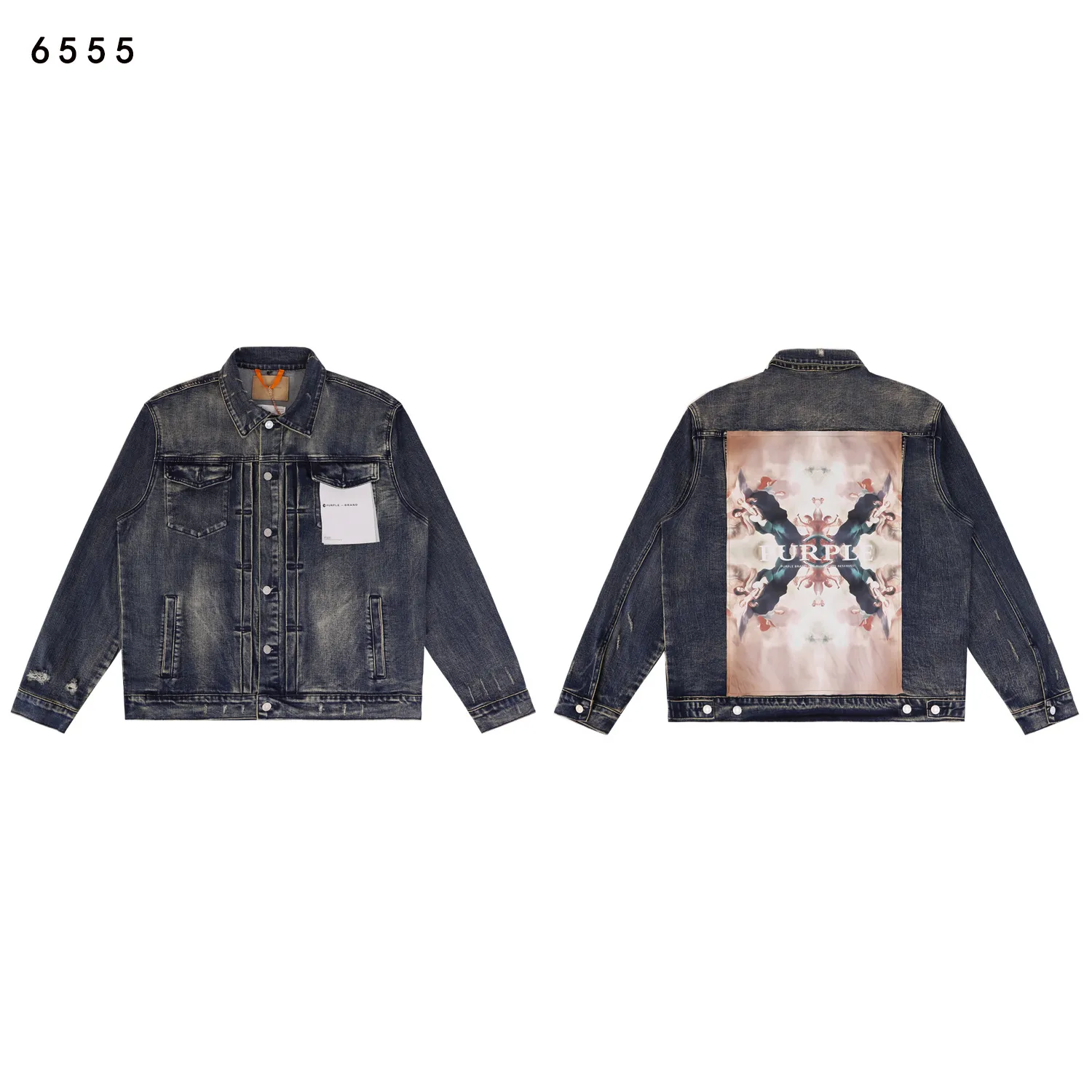Graphic Print Stretch Denim Trucker Jacket D16811869