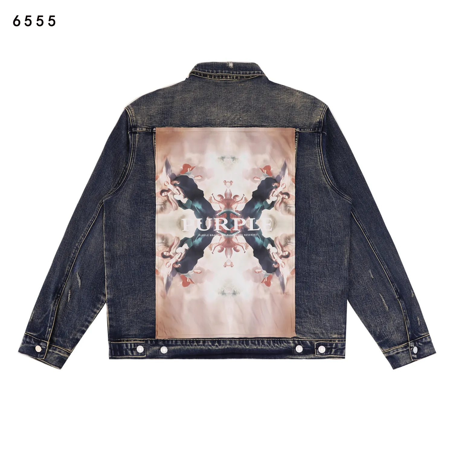 Graphic Print Stretch Denim Trucker Jacket D16811869 — view 3