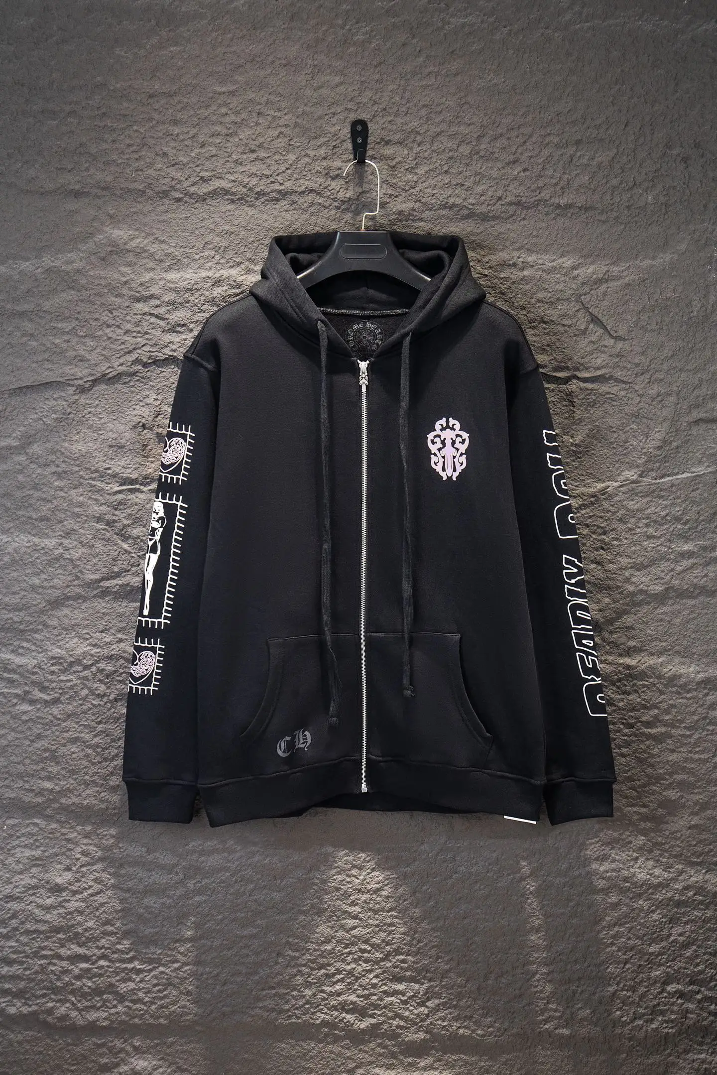 Graphic Print Zip-Up Cotton Hoodie D22922943