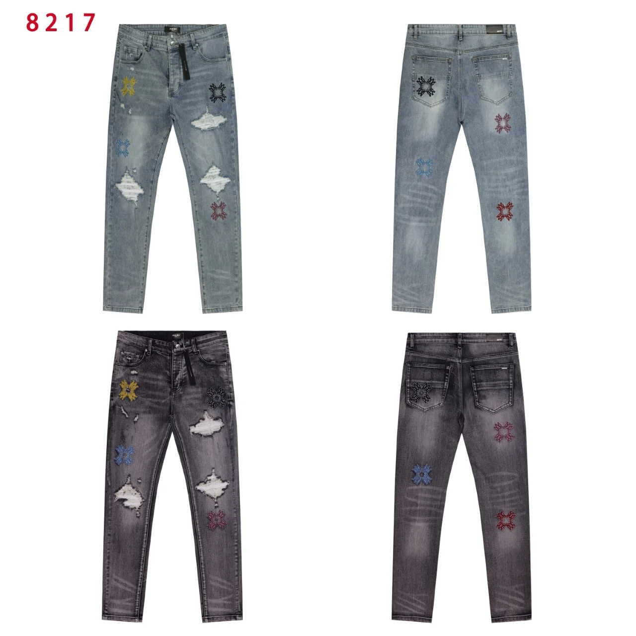 Sinners Embroidered Distressed Slim-Fit Jeans D13311802