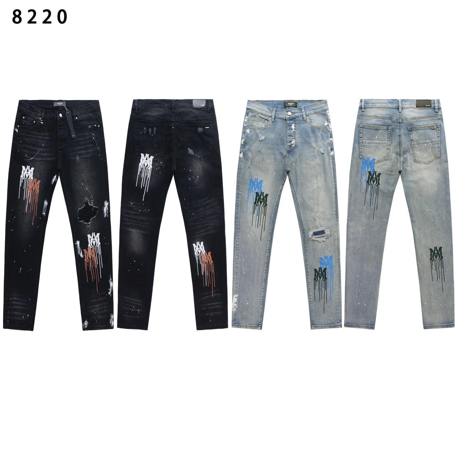 Distressed Graphic Print Slim-Fit Jeans D13511849