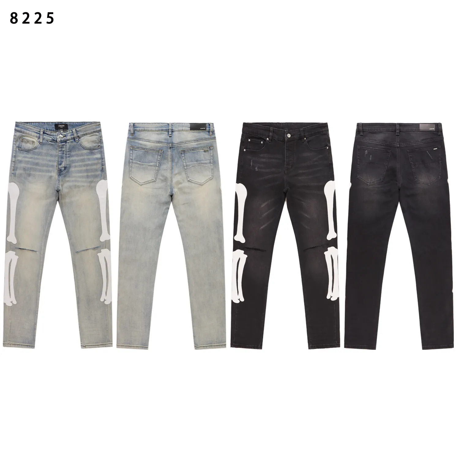 Skeleton Appliqué Distressed Slim-Fit Jeans D13811807 — view 2
